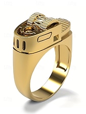 cheap Men&#039;s Jewelry-Men&#039;s Gold Alloy Lighter Ring - Bold mechanical design style, A stylish men&#039;s party nightclub gift accessory