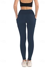 cheap Sports Plus Size &amp; Pregnancy-Women's pilates leggings Capri Leggings Sports Pants Pockets Lightweight Pilates Gym Running Pants Solid Color Navy Black Pink Plus Size Sports Activewear Micro-elastic