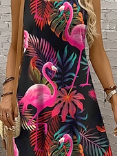 ieftine Animale rochii-Pentru femei Rochie Mini Rochie de Vară Rochie A line Rochie cu umeri Vacanță Casual Concediu Plajă Fit regulat Floral Grafic Pasăre Fără manșon Stil Nautic Magenta Roz Îmbujorat Mov Portocaliu Vară