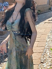 voordelige Elegante bloemenjurken-Dames Lange jurk maxi-jurk Jurk met print Modern Vakantie Feestdagen Teaparty Normale pasvorm Bloem Mouwloos V-hals Groen Zomer