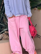 economico gamba larga e vita alta-Per donna Chinos Vacanza Moda Streetwear Lunghezza intera Vita Alta Semplice Tasca Fascia Elastica Comodo Morbido Confortevole Micro-elastico All&#039;aperto Streetwear Giallo Rosa Grigio Estate Primavera