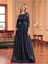 ieftine albastru-Rochii A-Line quinceanera rochie elegantă rochie formală nuntă lungime până la podea mânecă 3/4 guler cămașă poliester cu pliuri