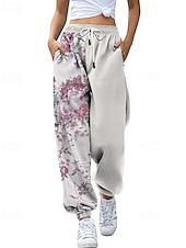 abordables pantalones cargo de mujer-Mujer pantalones Corte Recto Ropa de calle Casual Longitud total Cintura Media Flor Bolsillo Estampado Diseño de cordón elástico Al Aire Libre Cómodo Exterior Noche Gris Amarillo Rosa Verde Ejército