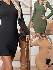 preiswerte Pulloverkleider-Damen Minikleid Strickkleid Freizeitkleid Etui-Kleid Mode Outdoor Party Ferien Normale Passform Einfach Langarm V Ausschnitt Schwarz Grün Khaki Sommer