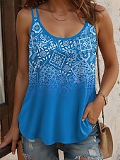 levne Boho tílko-Dámské Tílko do košilky Tónované Grafika Geometrický Vinobraní stylové Bez rukávů Kopeček Běžné topy Denní Dovolená Tisk Rubínově červená Vodní modrá Fialová Trávová zelená Léto Jaro