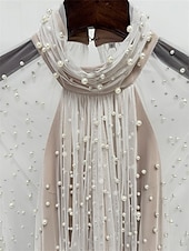 baratos BRANCO-Vestidos de quinceanera em A-line vestido elegante casamento convidada de casamento comprimento do chão mangas longas gola alta tule costas nuas com pregas