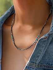 abordables Bijoux pour hommes-Collier de perles noires et turquoise pour homme – Bijoux de style surfeur bohème faits à la main pour les tenues de plage d&#039;été, les festivals et les vêtements décontractés