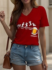 ieftine Umor &amp; Citate tricou-Oktoberfest Pentru femei Tricou Grafic Scrisă Epocă Stilat Clasic Manșon scurt În V Topuri obișnuite Zilnic Imprimeu Negru Alb Galben Roz Îmbujorat Roșu-aprins Vară Primăvară