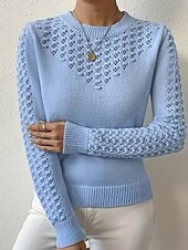 cheap Solid Colors-Women&#039;s Blouse Plain Modern Casual Long Sleeve Crew Neck Regular Tops Daily Going out Cut Out Blue Summer