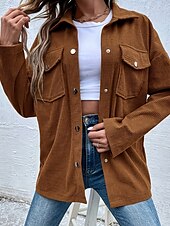 abordables vestes décontractées-Femmes Veste Décontractée Confortable Avec Poches Boutons Extérieur Occasionnel Uni Sortir Décontracté Quotidien Week-end Simple Boutonnage Régulier Col Rabattu Coupe régulière manche longue