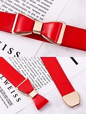 cheap Women&#039;s Belt-Women’s Bowknot Elastic Waist Belt – Faux Leather Dress Belt with Metal Buckle, Elegant Skinny Style for Office, Party or Formal Outfits