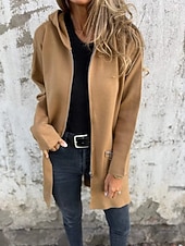 cheap Hoodie Jacket-Women&#039;s Casual Jacket Hoodie Jacket Breathable Comfortable Zipper Pocket Casual Plain Vacation Street Daily Wear Going out Zipper Regular Hooded Regular Fit Long Sleeve Outerwear Black Red Blue