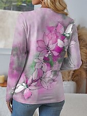 abordables T-shirt floral-Femmes T-shirt Fleuri Graphique ancien Élégant Moderne manche longue Col en V Hauts Réguliers Quotidien Découpé Imprimé Rouge Bleu Bleu Ciel Violet Printemps Automne