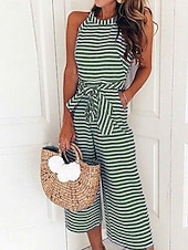 abordables combinaison imprimée-Femmes Normal Combinaison Actif Rayé Sans manches Col Halter Avec Poches Imprimé Vacances Quotidien Coupe régulière Rose Claire Bleu Vert Été