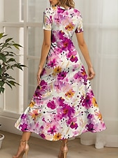 abordables Robes fleuries-Femmes Robe maxi Robe Décontractée Robe trapèze Robe d&#039;été Élégant Vacances Occasionnel Coupe régulière Fleuri Graphique Manche Courte Col carré Jaune Rouge Bleu Violet Été Automne