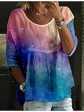 economico Top Semplici da Donna-Per donna Blusa Gradiente di Colore Elegante Manica 3/4 Girocollo Top Regolari Quotidiano Ferie Stampato Rosa Blu marino Blu Viola Estate