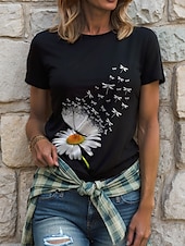 abordables T-shirt floral-Femmes T-shirt Fleuri Graphique Papillon Occasionnel Manche Courte Col ras du cou Col rond Hauts Réguliers Quotidien Sortir Week-end Imprimé Noir Été
