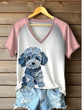 abordables T-shirt Animaux-Femmes Chemise en coton Animal Chien ancien Tropical Élégant Sans manches Manche Courte Col en V Hauts Réguliers Quotidien Sortir Tenues mignonnes Imprimé Noir Rose Claire Bleu Vert Gris Clair Ét