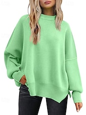 preiswerte Einfarbige Farben-Damen Pullover Lässig Einfarbig Gerippt Rundhalsausschnitt Gestrickt Langarm Normale Oberteile Stricken Ausgehen Wochenende Schwarz Weiß Herbst