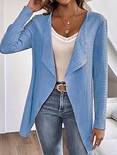 abordables Manteaux &amp; trenchs-Femmes Veste Décontractée Respirant Confortable Oversize Occasionnel Uni Vacances Rue Tenue quotidienne Sortir Ouvert devant Régulier Sans Col Coupe régulière manche longue Vêtements d&#039;extérieur Noir