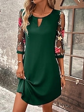 preiswerte Blumenkleider-Damen Minikleid A Linie Kleid Sommerkleid Lässig Täglich Normale Passform Blumen Grafik Dreiviertelarm Rundhalsausschnitt Schwarz Wein Grün Dunkelblau Sommer