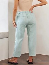 economico Pantaloni a gamba dritta-Per donna Pantaloni in cotone e lino Pantaloni Eleganti Streetwear Casual Lunghezza intera Naturale Semplice Tasca Design con Coulisse Elastica Comodo All&#039;aperto Confortevole Ferie Abbigliamento