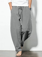 preiswerte Klassiker-Herren Leinenhose Hose Hosen Sommerhosen Pumphose Strandhose Tasche Kordelzug Elastische Taille Glatt Leichtgewichtig Knöchellänge Yoga Täglich Modisch Brautkleider schlicht Lockere Passform Meerblau