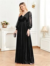 olcso Fekete-A-vonal Quinceanera Ruhák Elegáns Ruha Formális Esküvői Padló Hosszúságú Hosszú Ujjú V Nyak Sifon V Hátsó Ráncokkal Hasítékkal