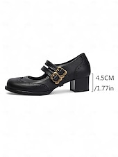 abordables Années 1950-Escarpins Mary Jane en similicuir marron pour femme – Chaussures vintage des années 1950 à talon bas et double bride à boucle, idéales au quotidien ou pour le bureau