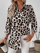 levne Zvířata vrcholy-Dámské Košile Grafika Leopard Vinobraní Denní stylové Dlouhý rukáv Košilový límec Běžné topy Denní Dovolená Knoflíky Tisk Hnědá Léto Jaro