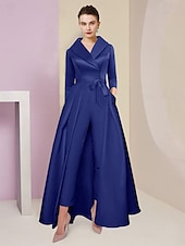 abordables Combinaisons pour maman-Combinaison  Tailleur Mère de la Mariée Tuxedo Invité de Mariage Élégant Party Simple Col Chemise Longueur Cheville Satin Manches 3/4 avec Nœud(s) 2025 taille personnalisée gratuite
