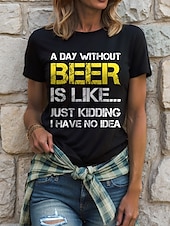 abordables T-shirt Humor &amp; Citations-Fête d&#039;Octobre Femmes T-shirt Graphique Lettre ancien Élégant Classique Manche Courte Col ras du cou Hauts Réguliers Quotidien Week-end Imprimé Noir et blanc Noir Blanche Rouge Bleu Été Printemps