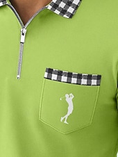 billiga Semester-Herr Golftröja Semester Arbete Kavajslag Ribbstickad polokrage Kortärmad Grundläggande Modern Färgblock Lappverk Knappar Sommar Vår Vår &amp; sommar Normal Vit Gul Marinblå Grön Golftröja