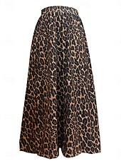 billiga Grafiska kjolar-Dam Kjol A-linje Mode Ledigt Maxi Hög midja Kjolar Leopard Mönster Microelastisk Gata Dagligen Leopard Sommar Polyester