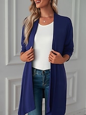 cheap Coats &amp; Trench Coats-Women&#039;s Casual Jacket Breathable Comfortable Oversized Casual Plain Vacation Street Casual Daily Wear Open Front Long Collarless Regular Fit 3/4 Length Sleeve Outerwear White Pink Wine Summer Spring
