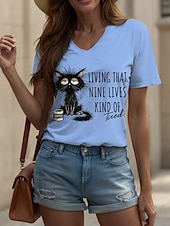 economico Maglietta di Umorismo &amp; Citazioni-Per donna Maglietta Grafico Animale Gatto Vintage Elegante Classico Manica Corta Scollo a V Top Regolari Quotidiano Stampato Nero Bianco Rosa Rosso Blu Estate Primavera