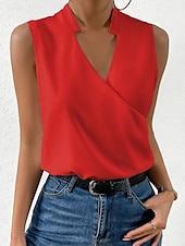 ieftine Topuri simple pentru femei-Pentru femei Camisole Tank Top Culoare solidă Elegant Stilat De Bază Fără manșon În V Topuri obișnuite Zilnic Negru Alb Galben Roșu-aprins Albastru piscină Vară