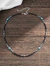 abordables Bijoux pour hommes-Collier de perles noires et turquoise pour homme – Bijoux de style surfeur bohème faits à la main pour les tenues de plage d&#039;été, les festivals et les vêtements décontractés