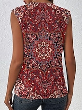 billige Boho tank topp-Dame Camisole Tank Top Grafisk Geometrisk Bohem Årgang Daglig Ermeløs Crew-hals Vanlige topper Daglig Trykt mønster Svart Hvit Rød Blå Kakifarget Sommer Vår