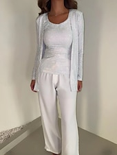 billiga Mammas byxdräkter-jumpsuit/byxdräkt 3-delad byxdräkt brudens mor byxdräkt med kavaj elegant vintage enkel rund halsringning golvlång pyjamas stretchig crepe jersey långärmad med kristaller pärlor 2025