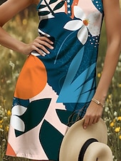 tanie Sukienki w paski i geometryczne-Damskie Sukienka mini Sukienka t-shirtowa Letnie sukienki Codzienny Codzienny Święto Regularny Kwiaty Graficzny Geometryczny Bez rękawów W serek Żółty Czerwony Niebieski Fioletowy Lato