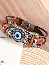 preiswerte Herrenschmuck-Türkisfarbenes Lederarmband für Herren mit Totenkopf und Metallakzenten, Bohème-Western-Stil, perfekt für die Freizeit und den Alltag