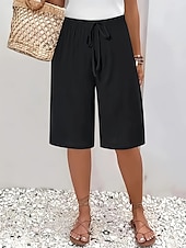 abordables Shorts-Femmes Mi-long Droit Confort Chino Longueur Genou Naturel Uni Basique Doux Confortable Décontracté Décontracté Quotidien Carmin Abricot Noir Blanche Été Coupe Ample