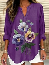abordables Hauts Floraux-Femmes Chemisier A Ombre Fleuri Graphique Élégant Quotidien Occasionnel manche longue Col en V Encolure en V Hauts Réguliers Quotidien Fête Imprimé Blanche Violet Claire Violet Fuchsia Parme Ét