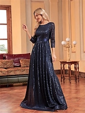 ieftine albastru-Rochii A-Line quinceanera rochie elegantă rochie formală nuntă lungime până la podea mânecă 3/4 guler cămașă poliester cu pliuri
