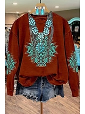 cheap Boho Tops-Women&#039;s Pullover Sweatshirt Floral Graphic Warm Vintage Gothic Lolita Long Sleeve Crew Neck Regular Tops Street Dailywear Casual Print Light Pink Red Brown Green Beige Spring Fall Winter