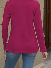 preiswerte Einfarbige Farben-Damen Bluse Einfach Modern Lässig Langarm V Ausschnitt Normale Oberteile Täglich Ausgehen Knöpfe Schwarz Blau Fuchsie Braun Grün Herbst