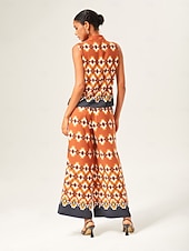  Жен. Мужской Повседневная рубашка Абстракция Повседневные Без рукавов Оранжевый Без рукавов Элегантный стиль Богемия Отпуск Треугольный вырез с запахом Лето