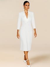 cheap Floor Length-Sheath / Column Blazer Dress Mother of the Bride Dress Elegant Tuxedo Dress Simple Minimalist V Neck Satin Lapel Floor Length Stretch Crepe 3/4 Length Sleeve with Covered Buttons and Pockets