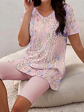 abordables Ensembles courts pour femmes-Femmes Mode Quotidien T-shirt Ensembles de Shorts Manche Courte Col en V Fleuri Graphique À pois Imprimé Quotidien Décontracté Quotidien Vert Claire Rose Claire Kaki Été Coupe régulière